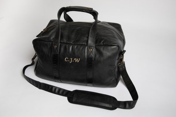 Black on black ostrich shin leather